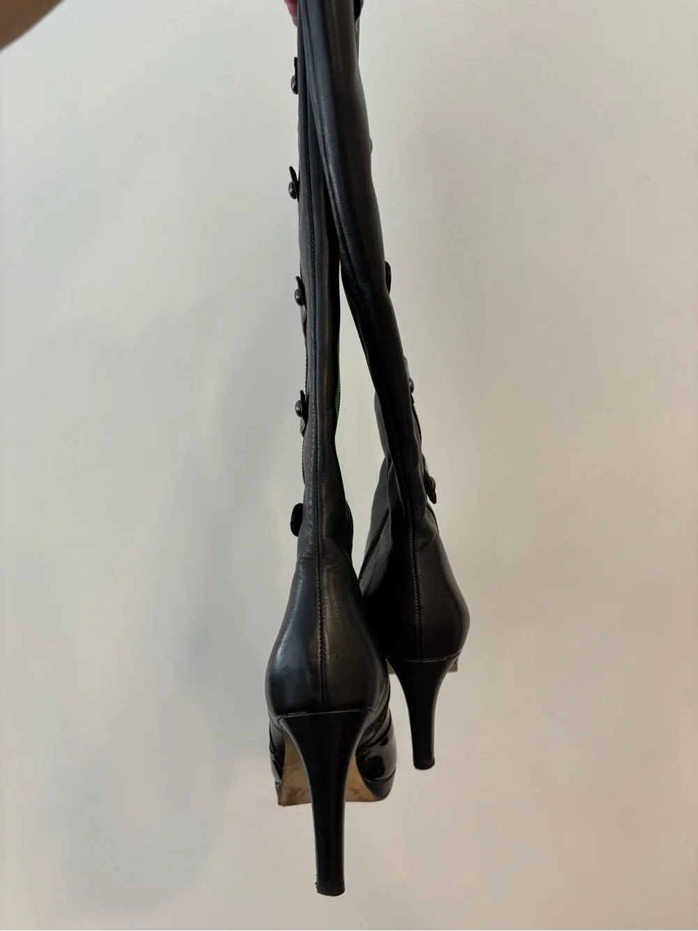 Franco Sarto Vintage Y2K Bucnle Black Knee-High Patent & Leather Heeled Boots 8